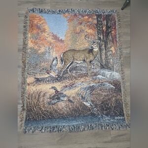 Deer Mallard Duck Scene Dicken Throw Cabin Woods Cozy Decor